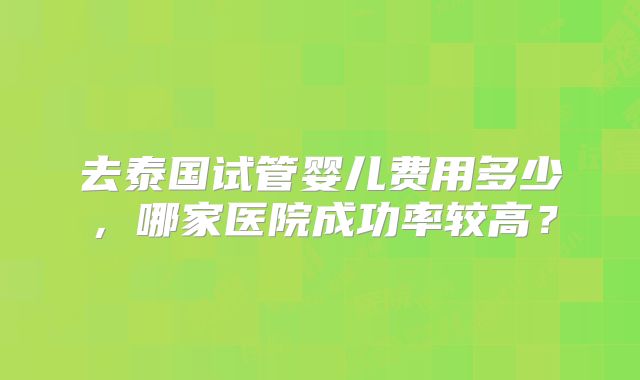 去泰国试管婴儿费用多少，哪家医院成功率较高？