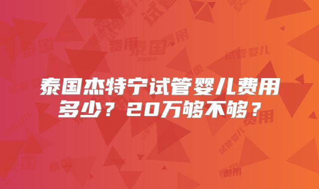 泰国杰特宁试管婴儿费用多少？20万够不够？