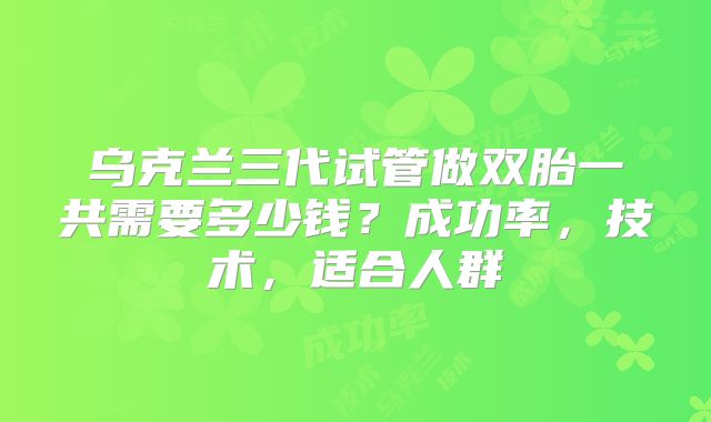 乌克兰三代试管做双胎一共需要多少钱？成功率，技术，适合人群