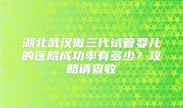 湖北武汉做三代试管婴儿的医院成功率有多少？攻略请查收
