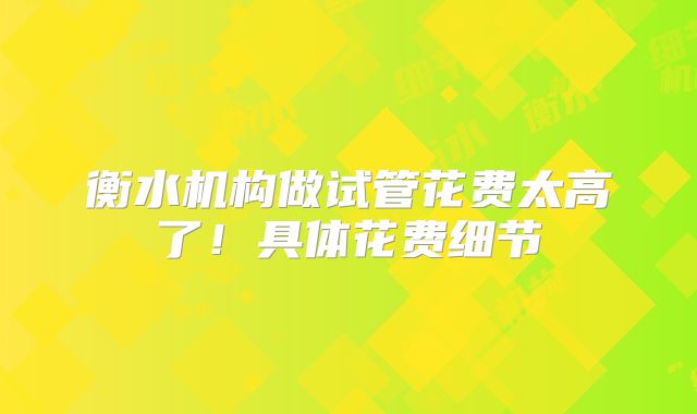 衡水机构做试管花费太高了！具体花费细节