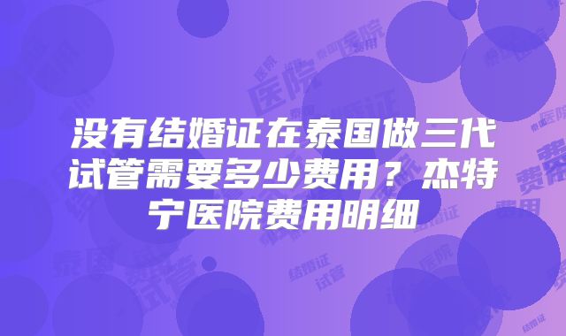 没有结婚证在泰国做三代试管需要多少费用？杰特宁医院费用明细