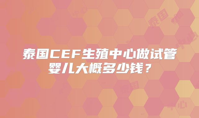 泰国CEF生殖中心做试管婴儿大概多少钱?