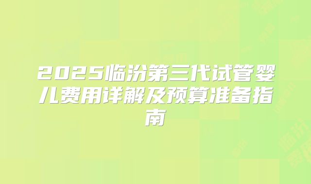 2025临汾第三代试管婴儿费用详解及预算准备指南