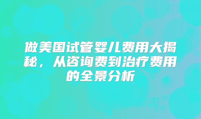 做美国试管婴儿费用大揭秘，从咨询费到治疗费用的全景分析