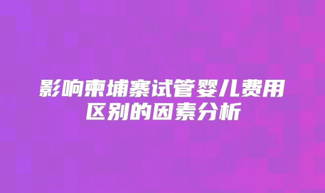 影响柬埔寨试管婴儿费用区别的因素分析