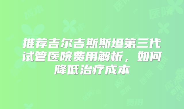 推荐吉尔吉斯斯坦第三代试管医院费用解析，如何降低治疗成本