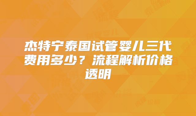 杰特宁泰国试管婴儿三代费用多少？流程解析价格透明
