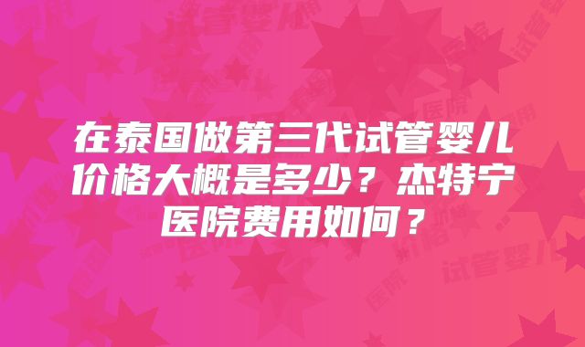 在泰国做第三代试管婴儿价格大概是多少？杰特宁医院费用如何？