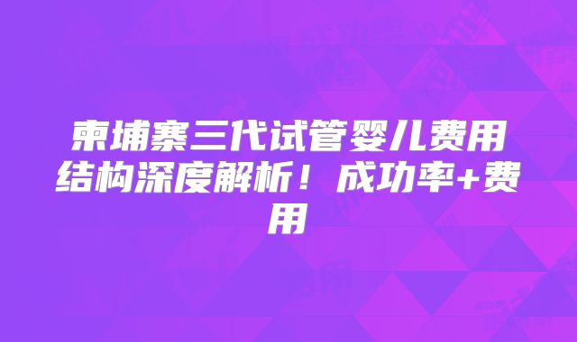 柬埔寨三代试管婴儿费用结构深度解析！成功率+费用