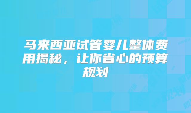 马来西亚试管婴儿整体费用揭秘，让你省心的预算规划