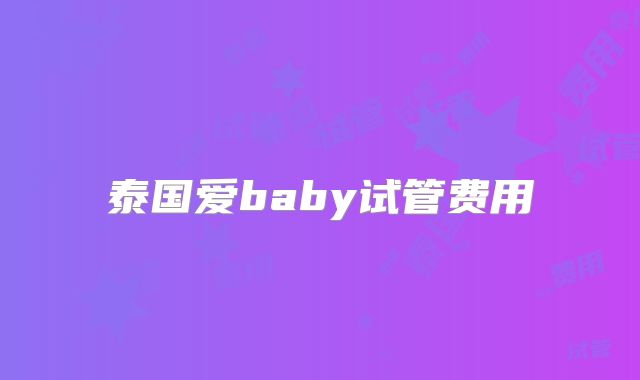 泰国爱baby试管费用