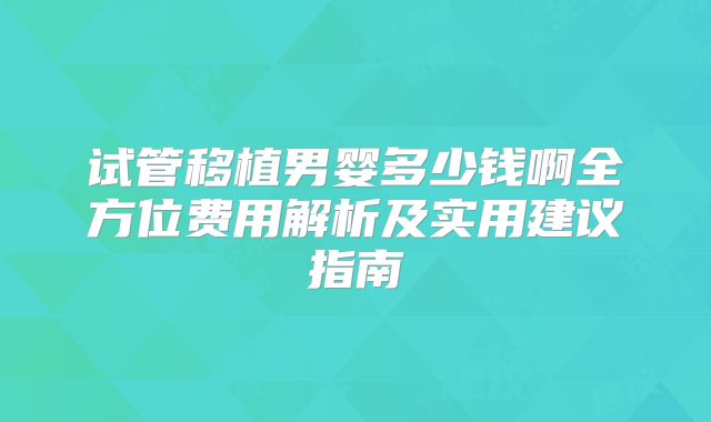 试管移植男婴多少钱啊全方位费用解析及实用建议指南