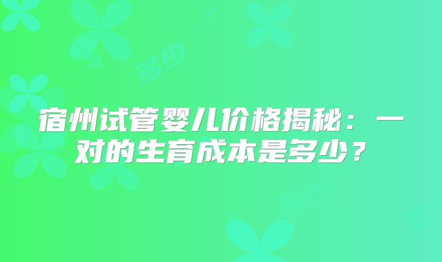 宿州试管婴儿价格揭秘：一对的生育成本是多少？
