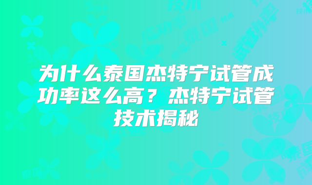 为什么泰国杰特宁试管成功率这么高？杰特宁试管技术揭秘