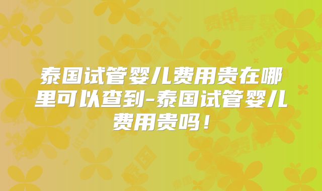 泰国试管婴儿费用贵在哪里可以查到-泰国试管婴儿费用贵吗！