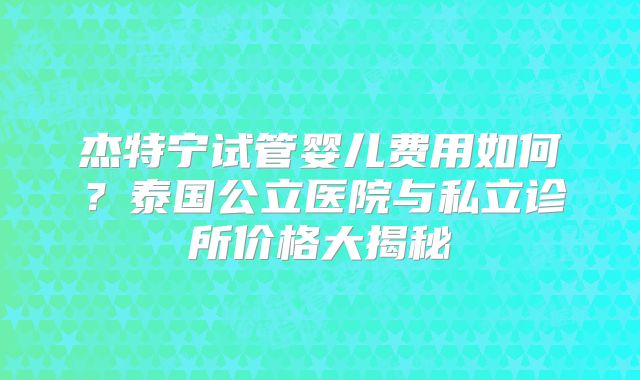 杰特宁试管婴儿费用如何？泰国公立医院与私立诊所价格大揭秘
