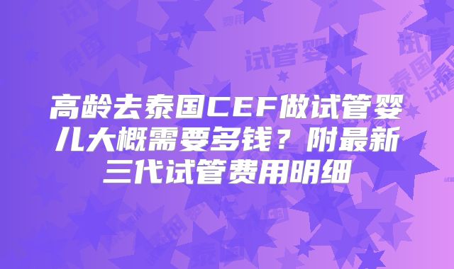 高龄去泰国CEF做试管婴儿大概需要多钱？附最新三代试管费用明细