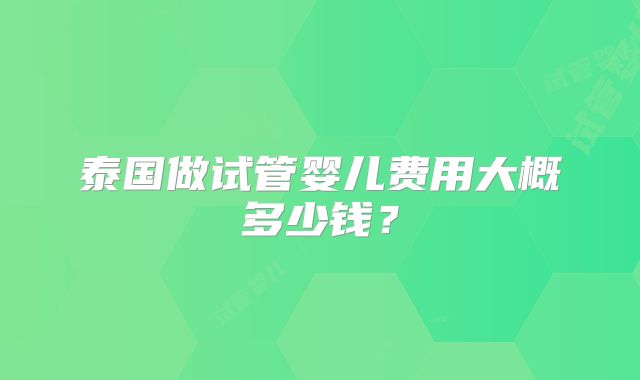 泰国做试管婴儿费用大概多少钱?