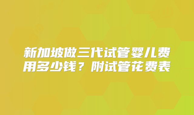 新加坡做三代试管婴儿费用多少钱?附试管花费表