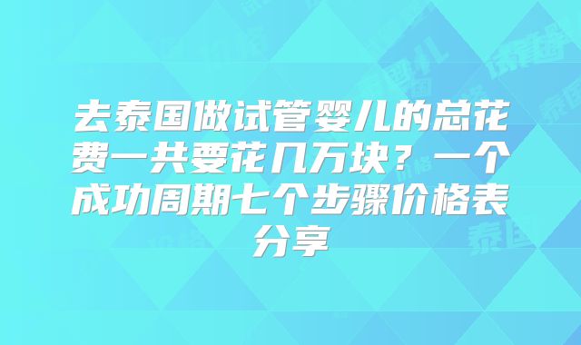 去泰国做试管婴儿的总花费一共要花几万块？一个成功周期七个步骤价格表分享