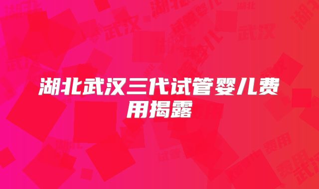 湖北武汉三代试管婴儿费用揭露