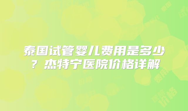 泰国试管婴儿费用是多少？杰特宁医院价格详解