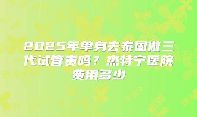 2025年单身去泰国做三代试管贵吗?杰特宁医院费用多少