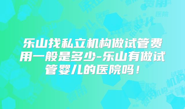 乐山找私立机构做试管费用一般是多少-乐山有做试管婴儿的医院吗！