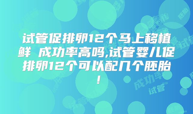 试管促排卵12个马上移植鲜肧成功率高吗,试管婴儿促排卵12个可以配几个胚胎！