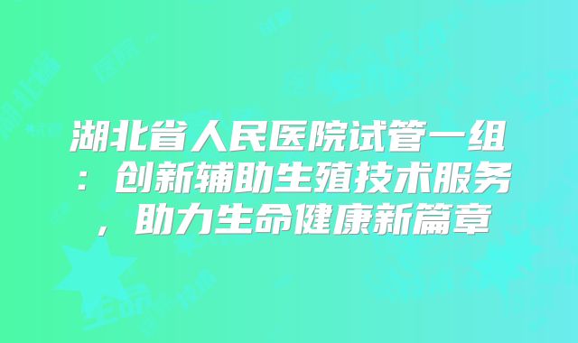 湖北省人民医院试管一组：创新辅助生殖技术服务，助力生命健康新篇章