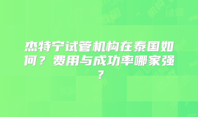 杰特宁试管机构在泰国如何？费用与成功率哪家强？