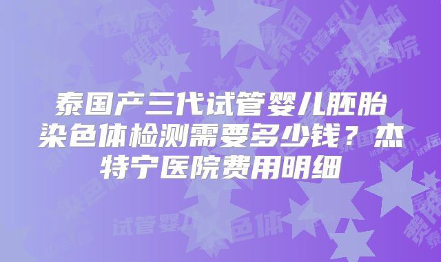 泰国产三代试管婴儿胚胎染色体检测需要多少钱？杰特宁医院费用明细