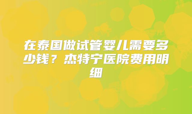 在泰国做试管婴儿需要多少钱？杰特宁医院费用明细