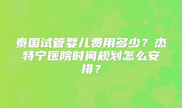 泰国试管婴儿费用多少？杰特宁医院时间规划怎么安排？