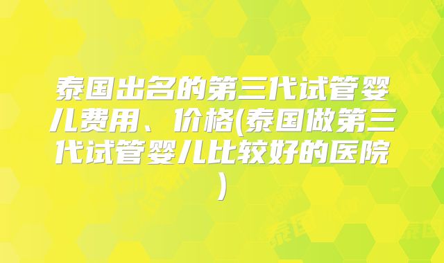 泰国出名的第三代试管婴儿费用、价格(泰国做第三代试管婴儿比较好的医院)