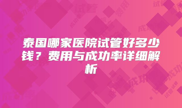 泰国哪家医院试管好多少钱？费用与成功率详细解析