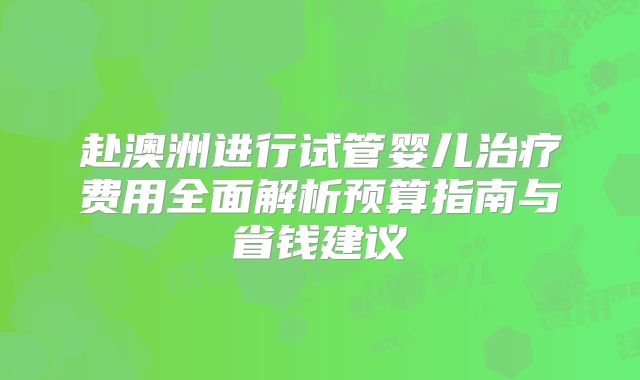 赴澳洲进行试管婴儿治疗费用全面解析预算指南与省钱建议