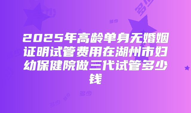2025年高龄单身无婚姻证明试管费用在湖州市妇幼保健院做三代试管多少钱