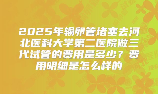 2025年输卵管堵塞去河北医科大学第二医院做三代试管的费用是多少?费用明细是怎么样的