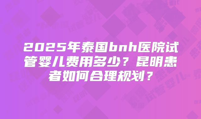 2025年泰国bnh医院试管婴儿费用多少？昆明患者如何合理规划？