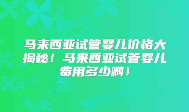 马来西亚试管婴儿价格大揭秘！马来西亚试管婴儿费用多少啊！
