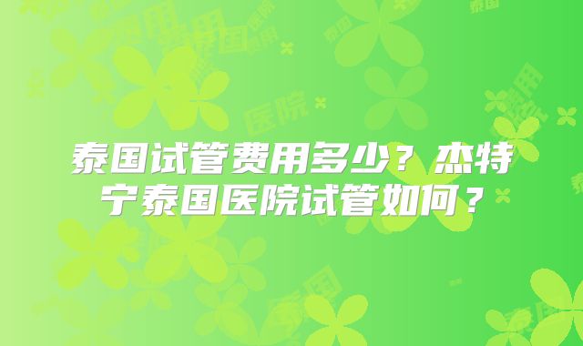 泰国试管费用多少?杰特宁泰国医院试管如何?