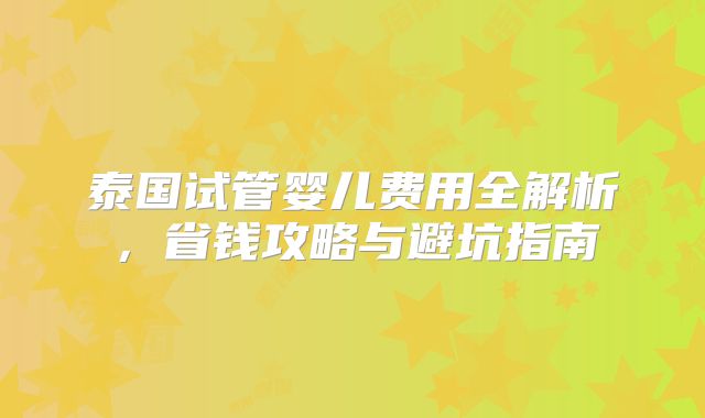 泰国试管婴儿费用全解析，省钱攻略与避坑指南