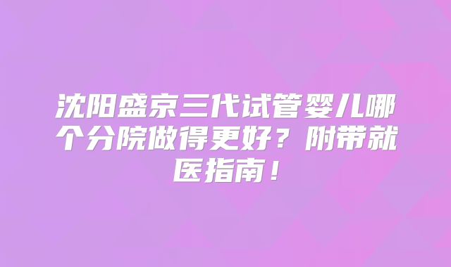 沈阳盛京三代试管婴儿哪个分院做得更好？附带就医指南！