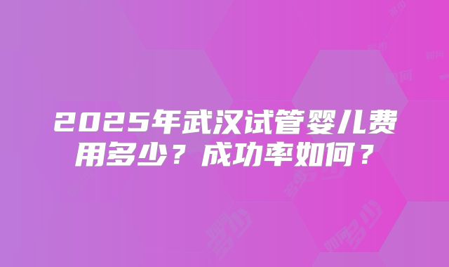 2025年武汉试管婴儿费用多少？成功率如何？
