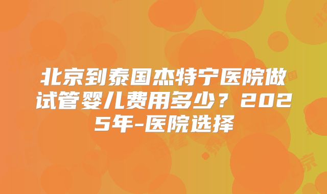 北京到泰国杰特宁医院做试管婴儿费用多少？2025年-医院选择