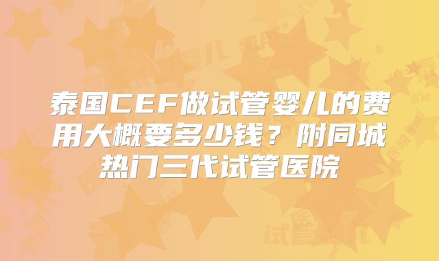 泰国CEF做试管婴儿的费用大概要多少钱？附同城热门三代试管医院