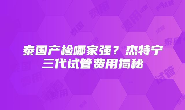 泰国产检哪家强？杰特宁三代试管费用揭秘
