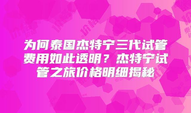 为何泰国杰特宁三代试管费用如此透明？杰特宁试管之旅价格明细揭秘